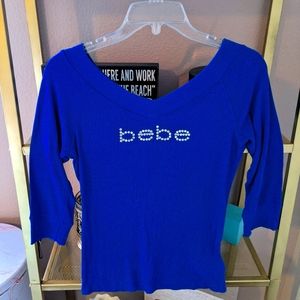 BeBe Ribbed V Neck 3/4 Sleeve Top